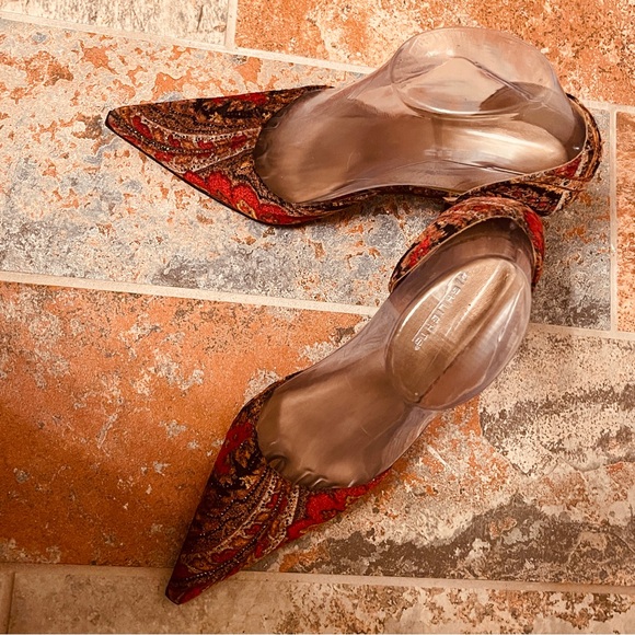 👠Incredible Vintage Stiletto Velvet Paisley & Rhinestone D’Orsay Style Heels! - Picture 4 of 16